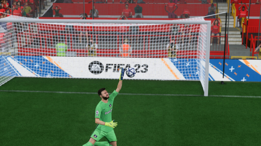 A goalkeeper avoiding the ball in FIFA 23