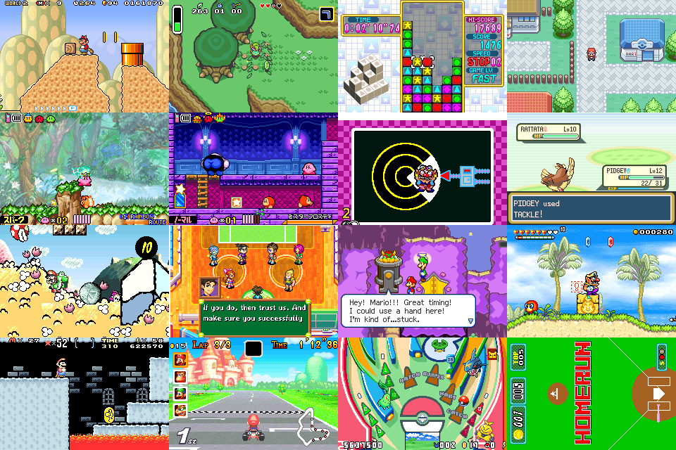 A collage of different Game Boy Advance games, taken from an Analogue Pocket
