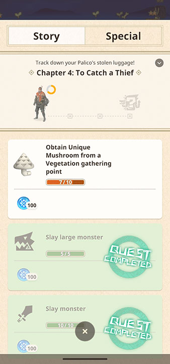 A sample of the mission requirements in Monster Hunter Now