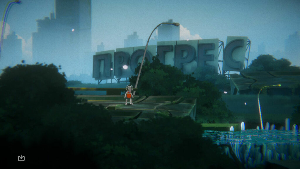 The main character from The Cub, standing infront of a Progres sign