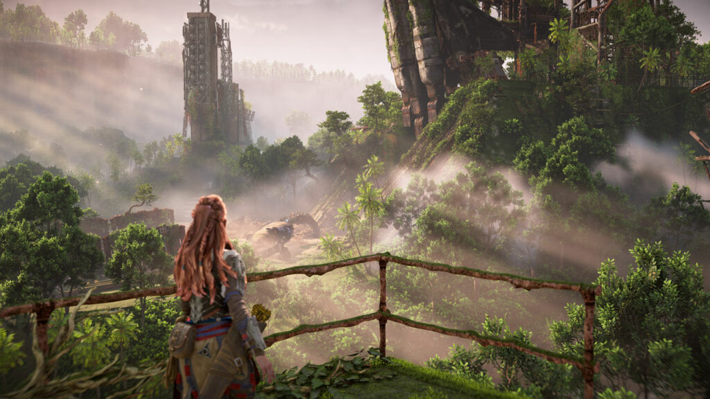 Aloy looking at an abandoned Space Station in Horizon: Forbidden West