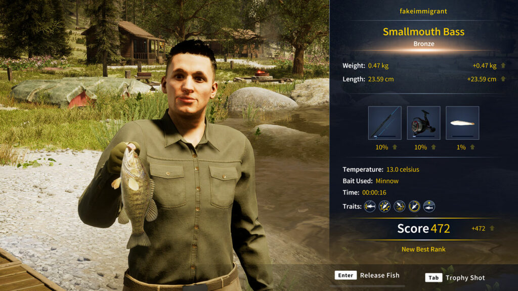 Catching a small fish in Call of the Wild: The Angler