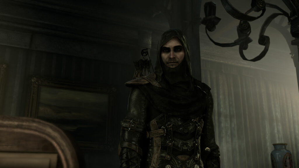 A cutscene from Thief, featuring the main character Garrett