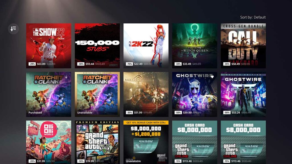 A section of the PlayStation Store showing some of the games available during Sony's "Days of Play" promotion