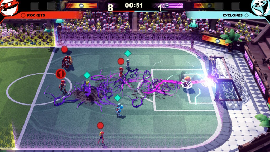 Vines appearing on the pitch after Waluigi performing his Hyper Shot
