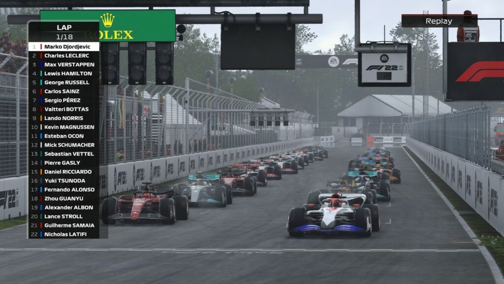 The starting formation of the Canadian Grand Prix in My Team