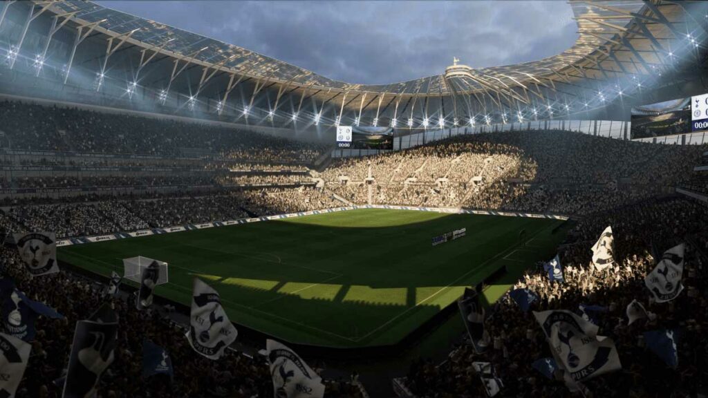 A wide shot of Spurs Stadium in FIFA 23