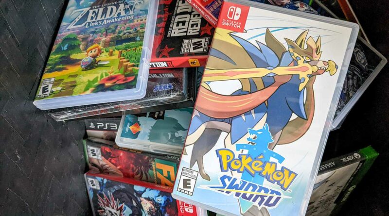 A collection of games, including Pokemon Sword and The Legend of Zelda: Link's Awakening