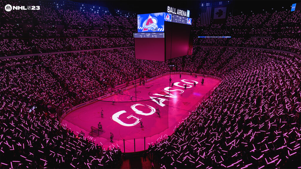 The Avs Arena showcasing on-ice graphics and atmosphere