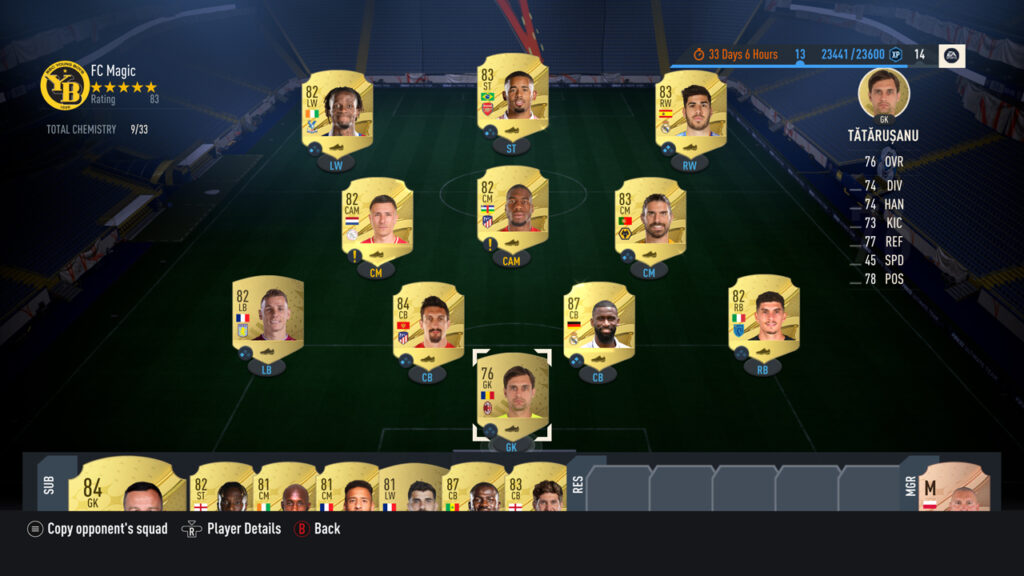 An example of an opponent's squad and chemistry in FUT 23