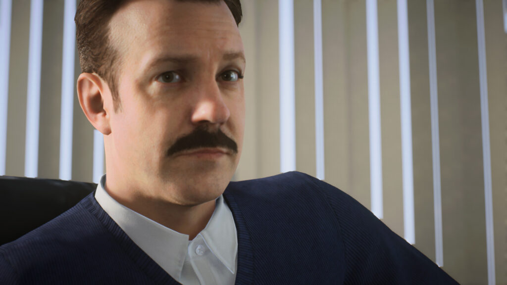 A close-up of Ted Lasso in FIFA 23's Career Mode