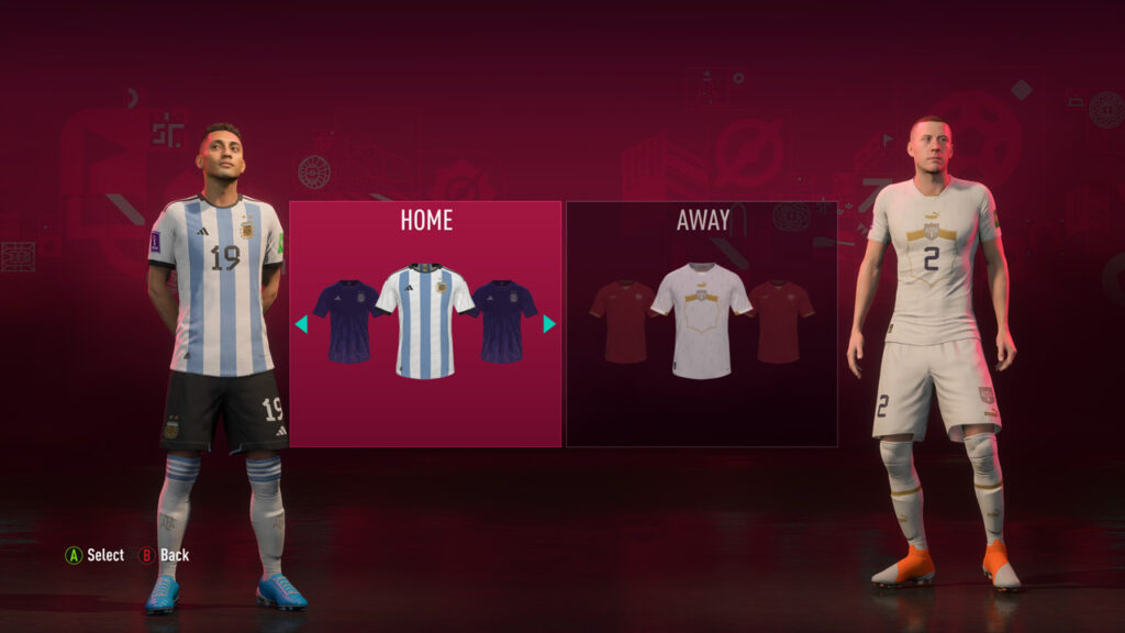 The kit select screen showing Brazil with the Argentina kit