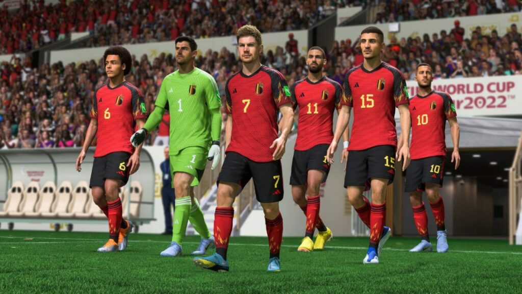 The Belgium National Team walking onto the pitch
