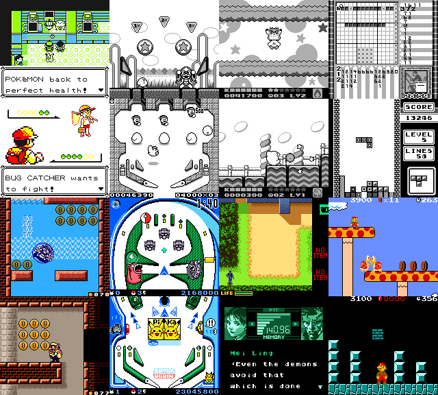 A collage of different Game Boy and Game Boy Color games, taken from an Analogue Pocket