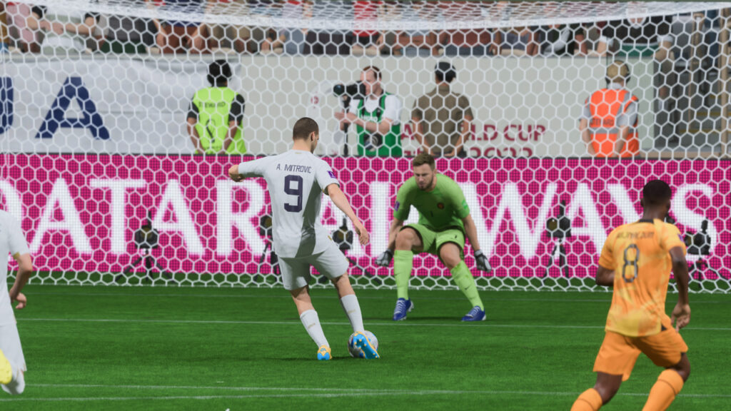 Aleksandar Mitrovic taking a shot on goal