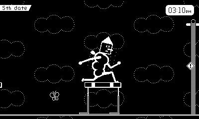 The main character of Crankin's Time Travel Adventure leaping over a hurdle