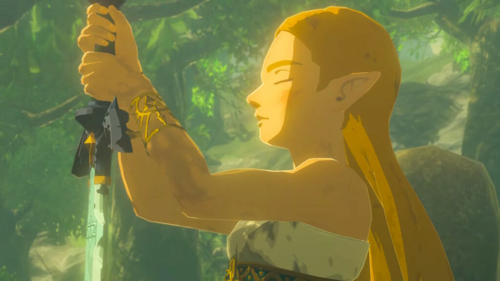 Zelda holding the Master Sword in a cutscene from Breath of the Wild