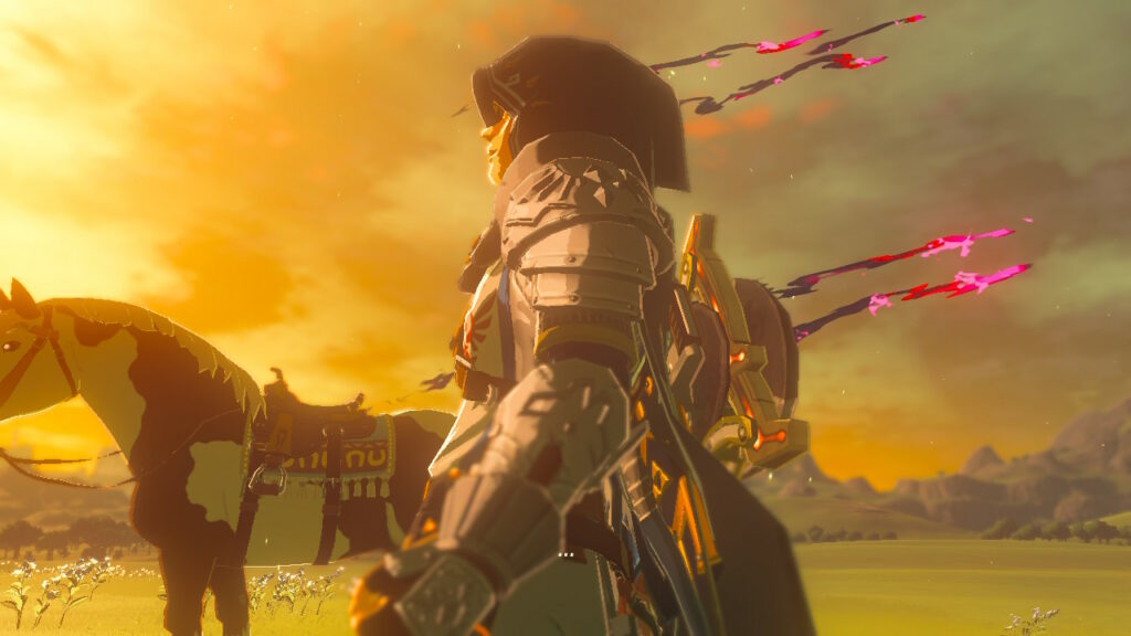 Link and his horse from a cutscene in Breath of the Wild