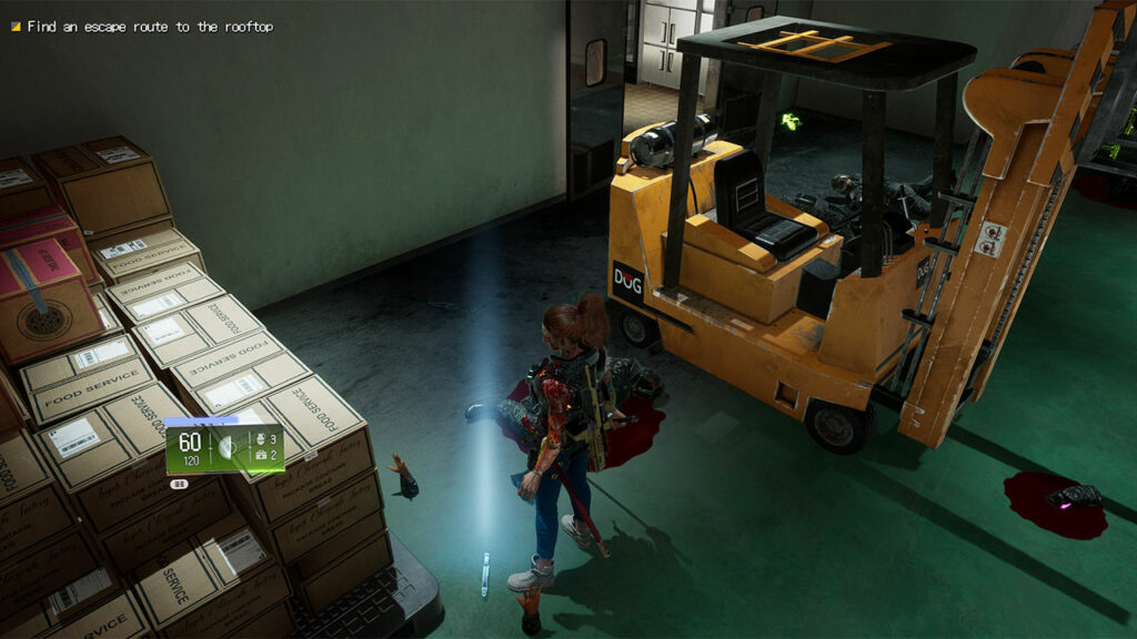 Hannah standing over a health pick-up in Wanted: Dead