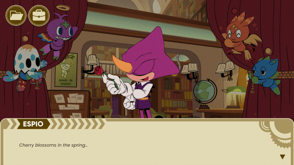 Espio reciting a poem in the Library car