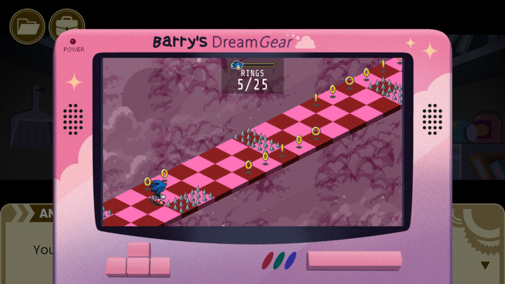 The endless runner sequence playing on a mock DreamGear