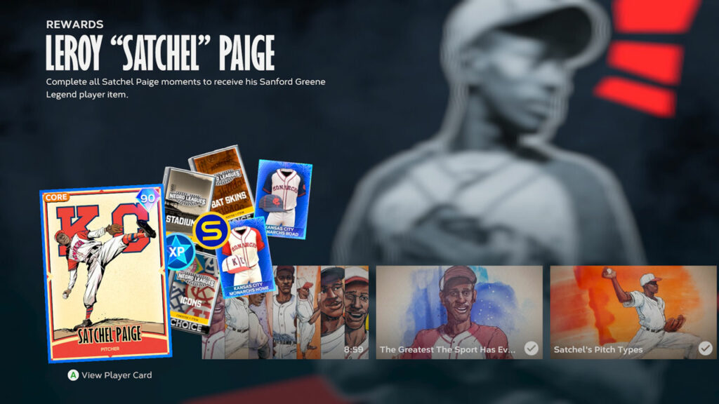 The rewards for completing Satchel Paige's storyline episodes in MLB The Show 23