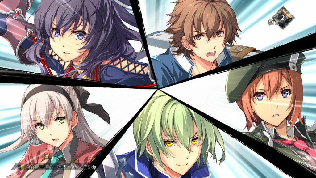 Five characters from Trails into Reverie as they are about to perform a rush attack