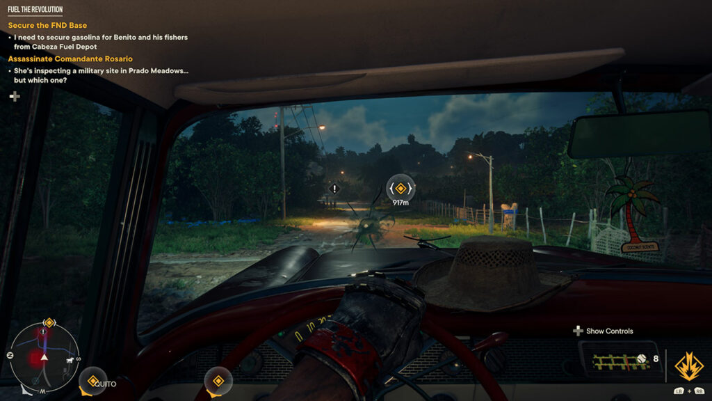Dani driving a vehicle in an early mission from Far Cry 6