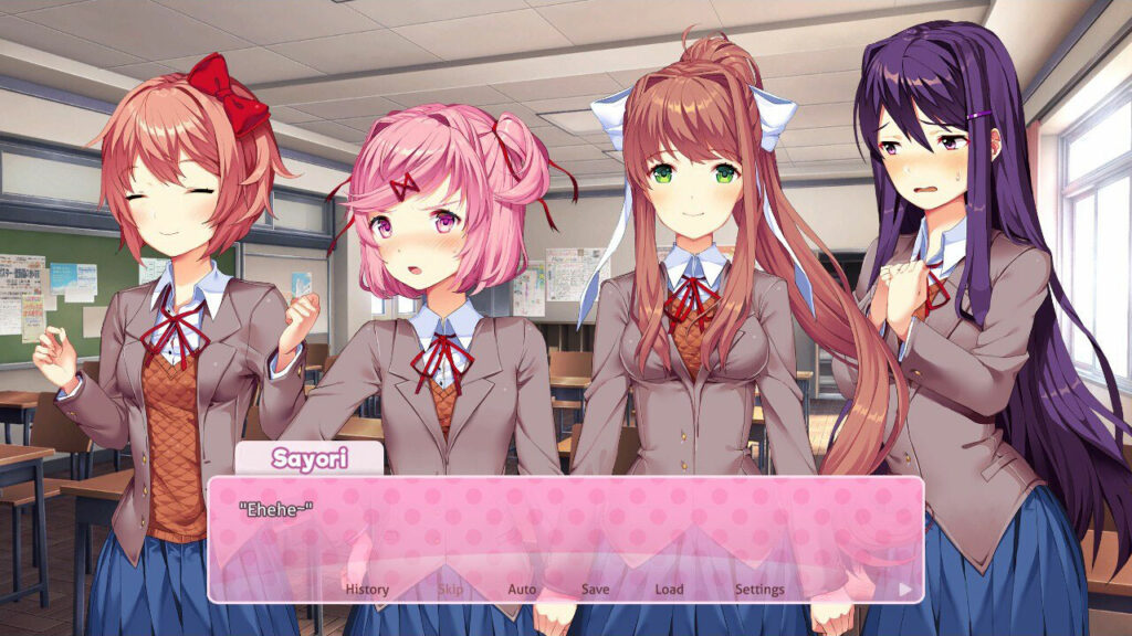 A conversation featuring the four girls from Doki Doki Literature Club Plus!