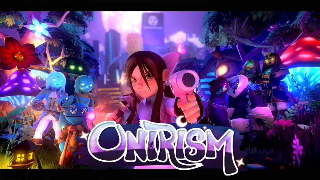 Keyart for Onirism, featuring our main character, Carol and other aspects of the game.