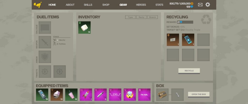 The gear menu screen in Q-Up