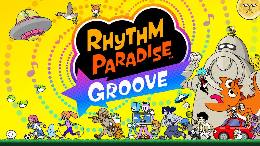The keyart for Rhythm Heaven Groove featuring the many different characters in the game